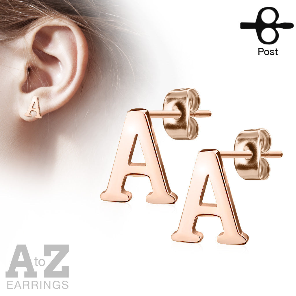 316L Surgical Steel Pair of Rose Gold IP Alphabet Initial 316L...