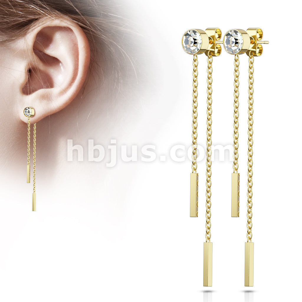 316L Surgical Steel Pair of 6mm Bezel Set CZ with Free Falling Chain... - Image 3