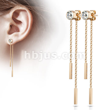 316L Surgical Steel Pair of 6mm Bezel Set CZ with Free Falling Chain... - Image 4