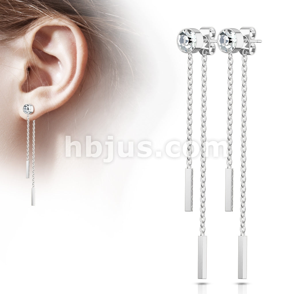 316L Surgical Steel Pair of 6mm Bezel Set CZ with Free Falling Chain... - Image 5