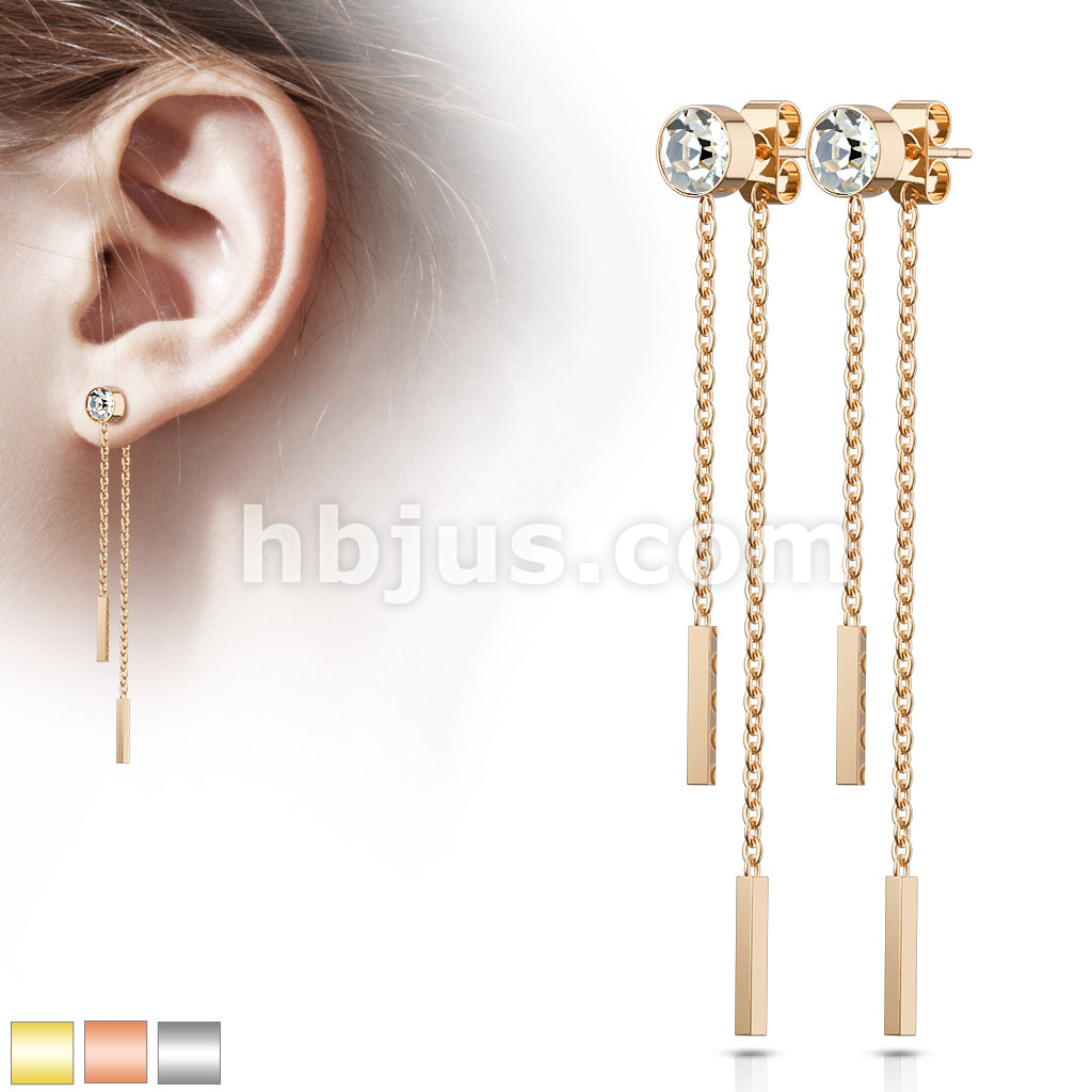 316L Surgical Steel Pair of 6mm Bezel Set CZ with Free Falling Chain... - Image 2