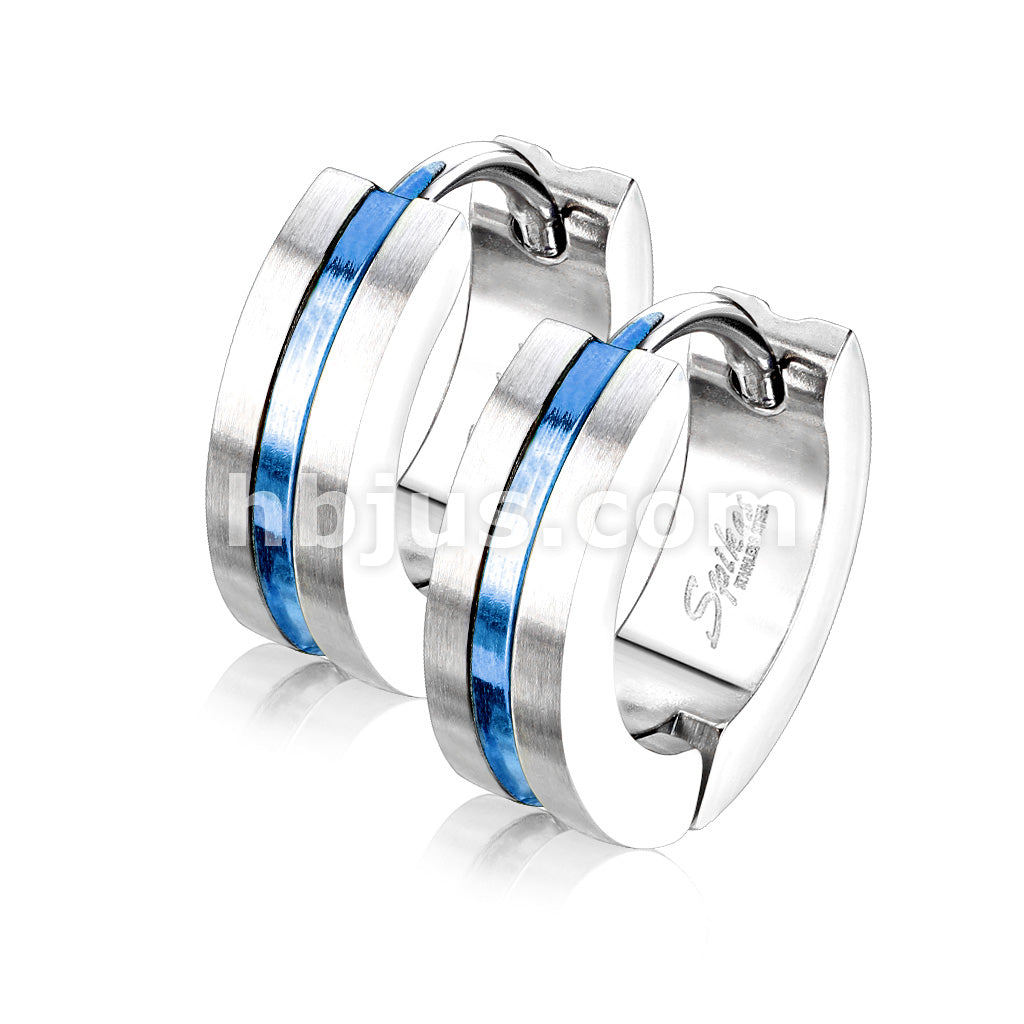 316L Surgical Steel Pair of PVD Striped Center Brushed Surface 316L... - Image 3