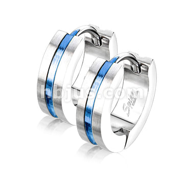 316L Surgical Steel Pair of PVD Striped Center Brushed Surface 316L... - Image 3