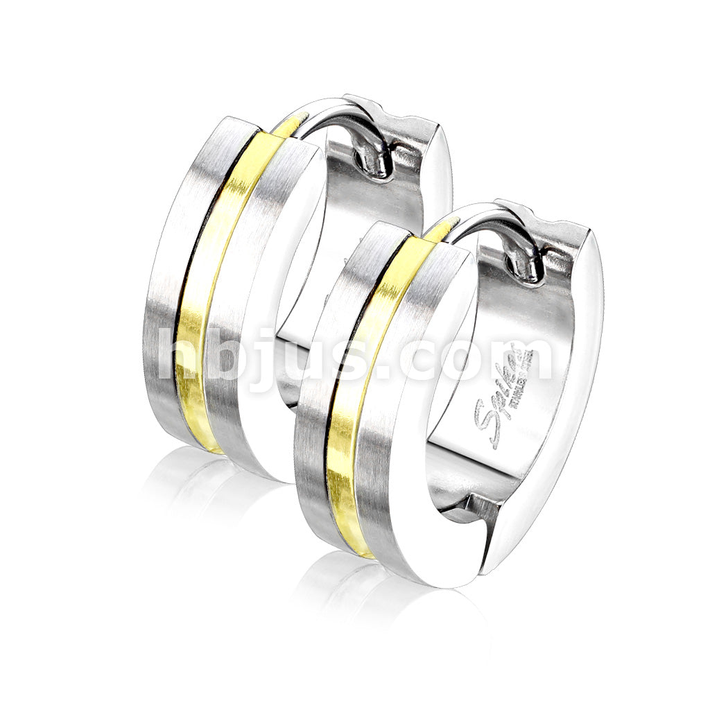 316L Surgical Steel Pair of PVD Striped Center Brushed Surface 316L... - Image 4