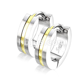 316L Surgical Steel Pair of PVD Striped Center Brushed Surface 316L... - Image 4