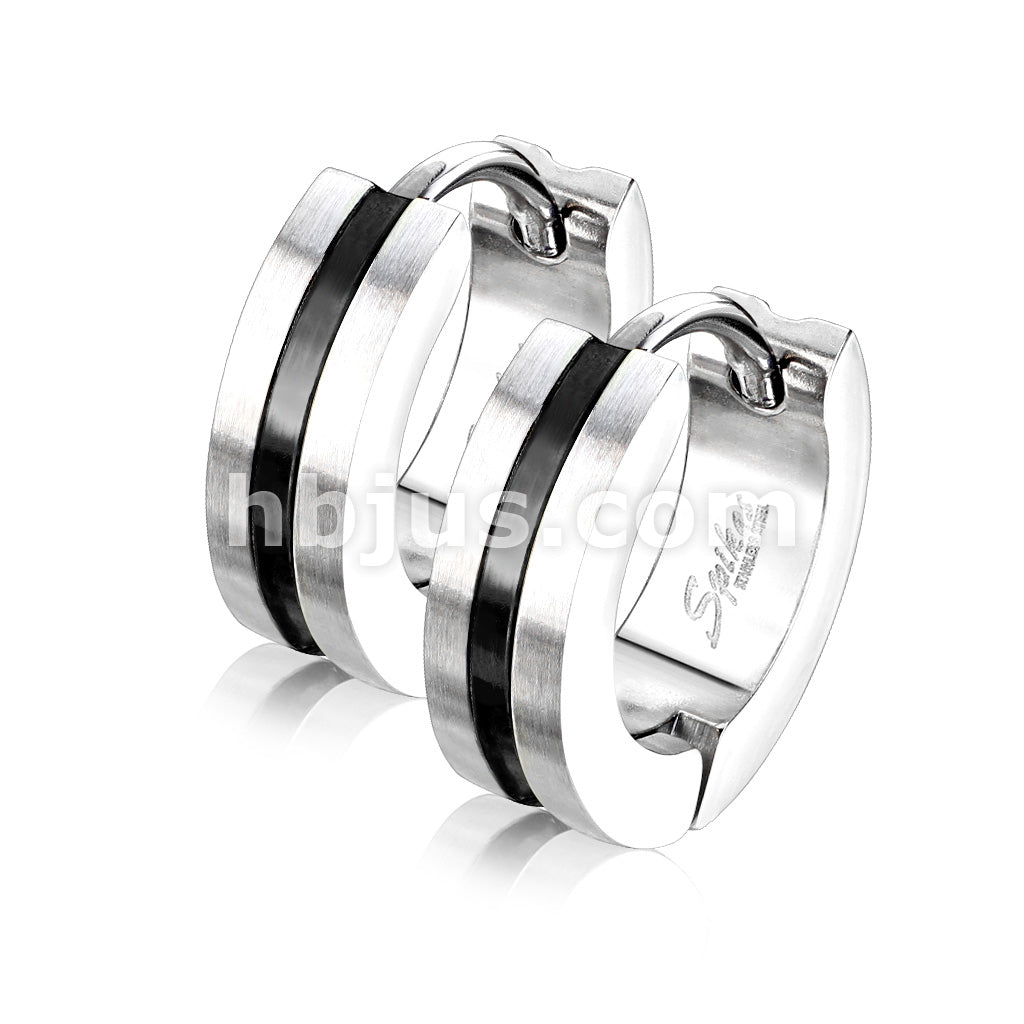 316L Surgical Steel Pair of PVD Striped Center Brushed Surface 316L... - Image 5