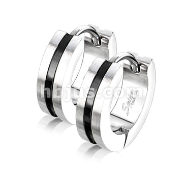 316L Surgical Steel Pair of PVD Striped Center Brushed Surface 316L... - Image 5