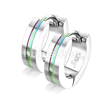 316L Surgical Steel Pair of PVD Striped Center Brushed Surface 316L... - Image 6