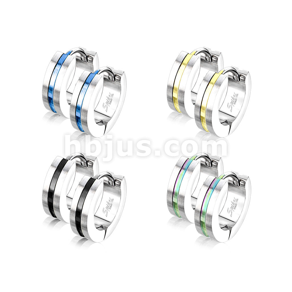 316L Surgical Steel Pair of PVD Striped Center Brushed Surface 316L... - Image 8