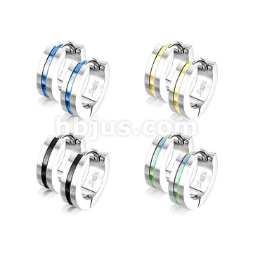 316L Surgical Steel Pair of PVD Striped Center Brushed Surface 316L... - Image 8