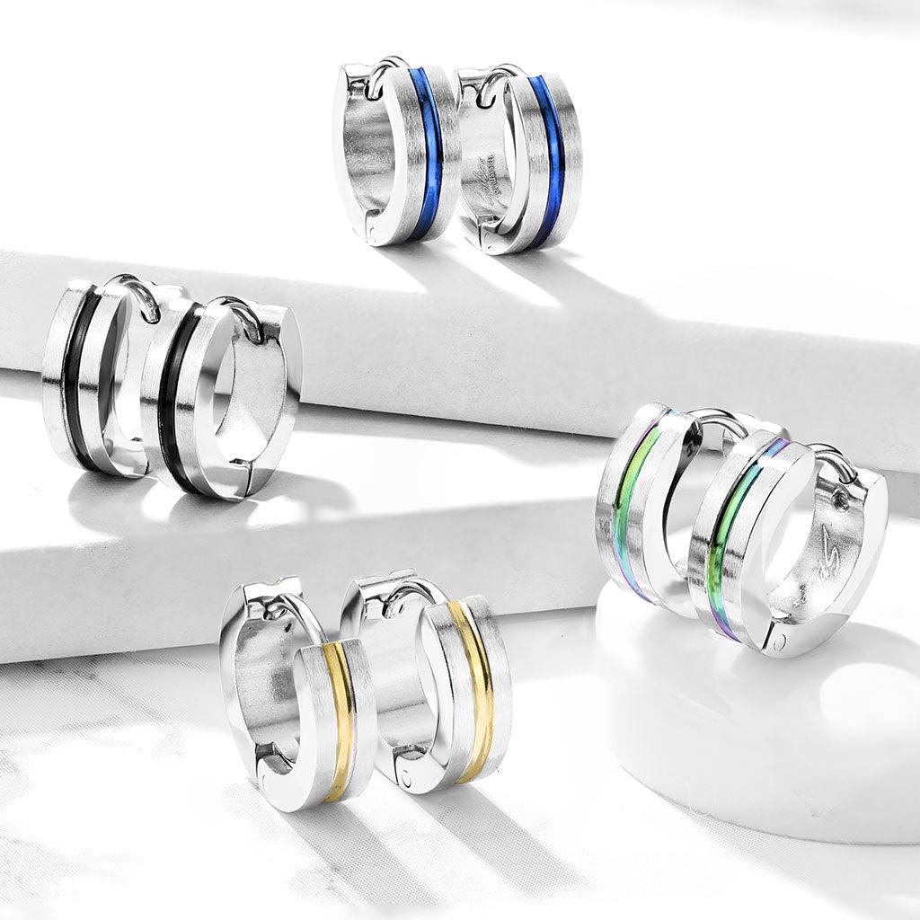 316L Surgical Steel Pair of PVD Striped Center Brushed Surface 316L...