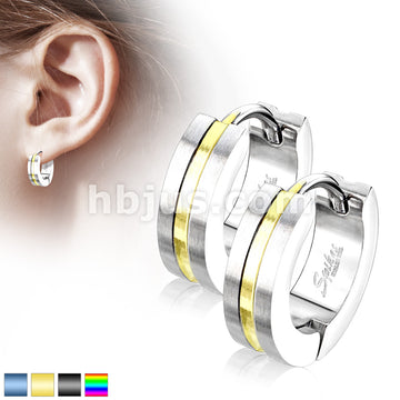 316L Surgical Steel Pair of PVD Striped Center Brushed Surface 316L... - Image 2
