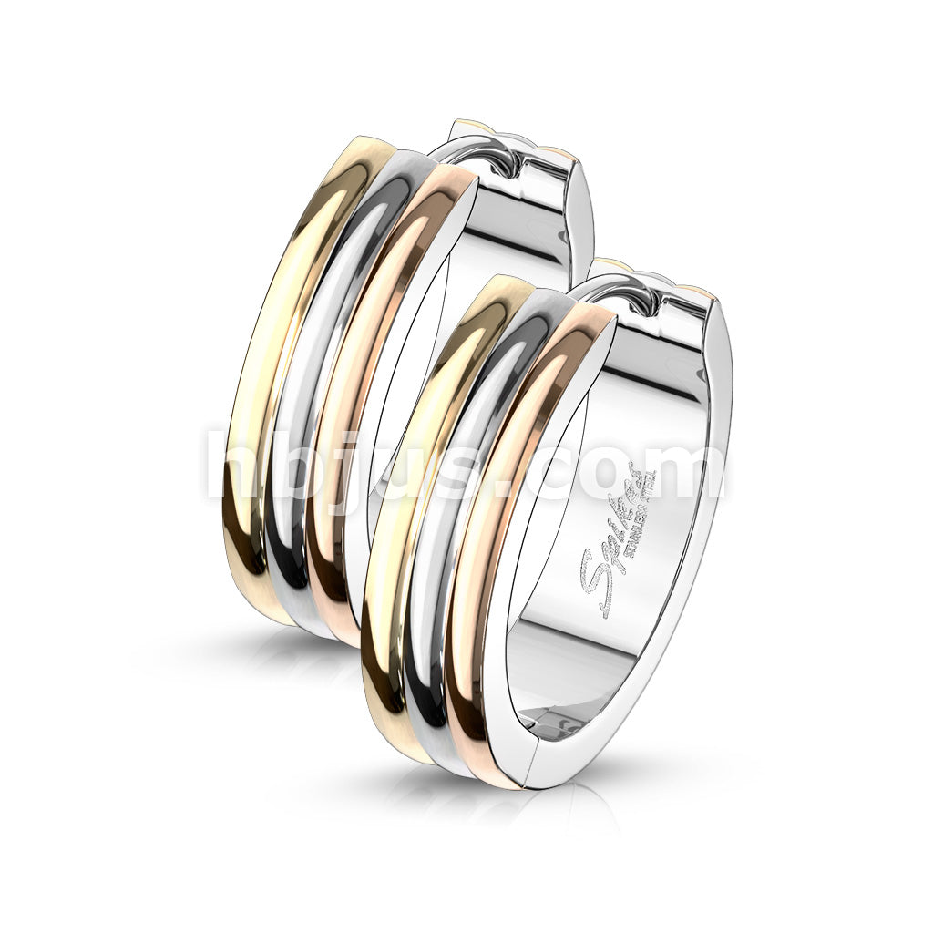 316L Surgical Steel Pair of Triple Dome 3-Tone 316LStainless Steel... - Image 3