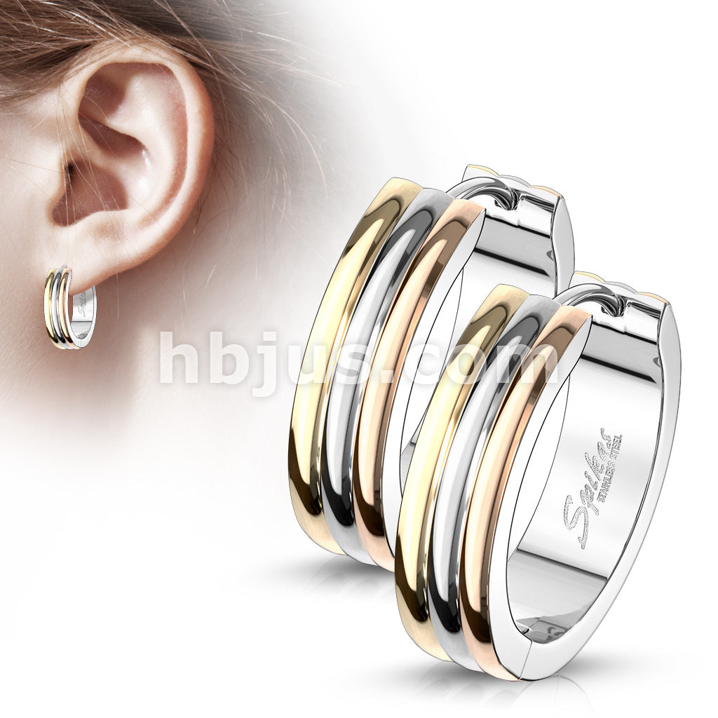 316L Surgical Steel Pair of Triple Dome 3-Tone 316LStainless Steel... - Image 2