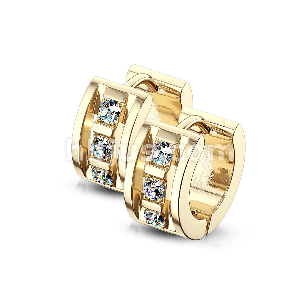 316L Surgical Steel Pair of 3 CNC Set Clear CZ 316LStainless Steel... - Image 3