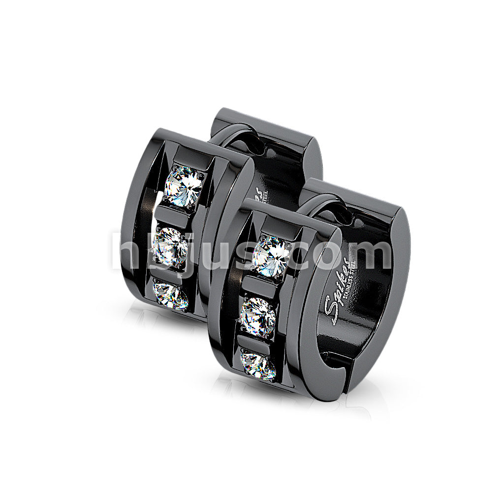 316L Surgical Steel Pair of 3 CNC Set Clear CZ 316LStainless Steel... - Image 4