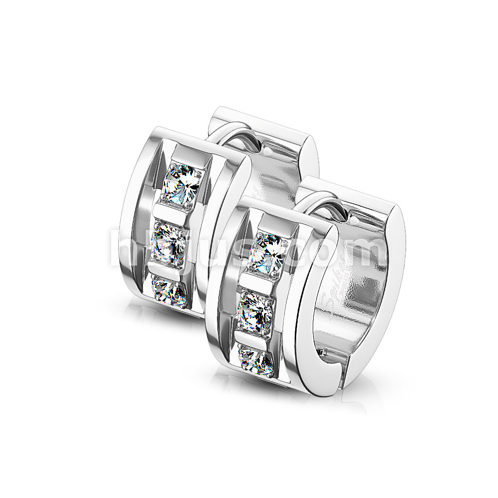 316L Surgical Steel Pair of 3 CNC Set Clear CZ 316LStainless Steel... - Image 5