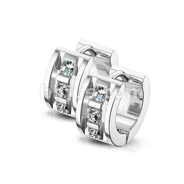 316L Surgical Steel Pair of 3 CNC Set Clear CZ 316LStainless Steel... - Image 5