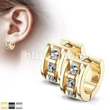 316L Surgical Steel Pair of 3 CNC Set Clear CZ 316LStainless Steel... - Image 2