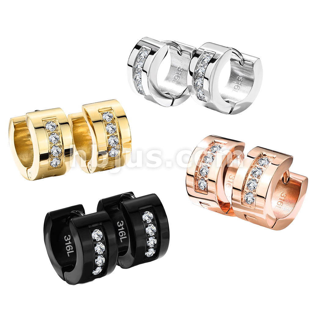 316L Surgical Steel Pair of 4 CNC Set Clear CZ Stainless Steel Hinge...