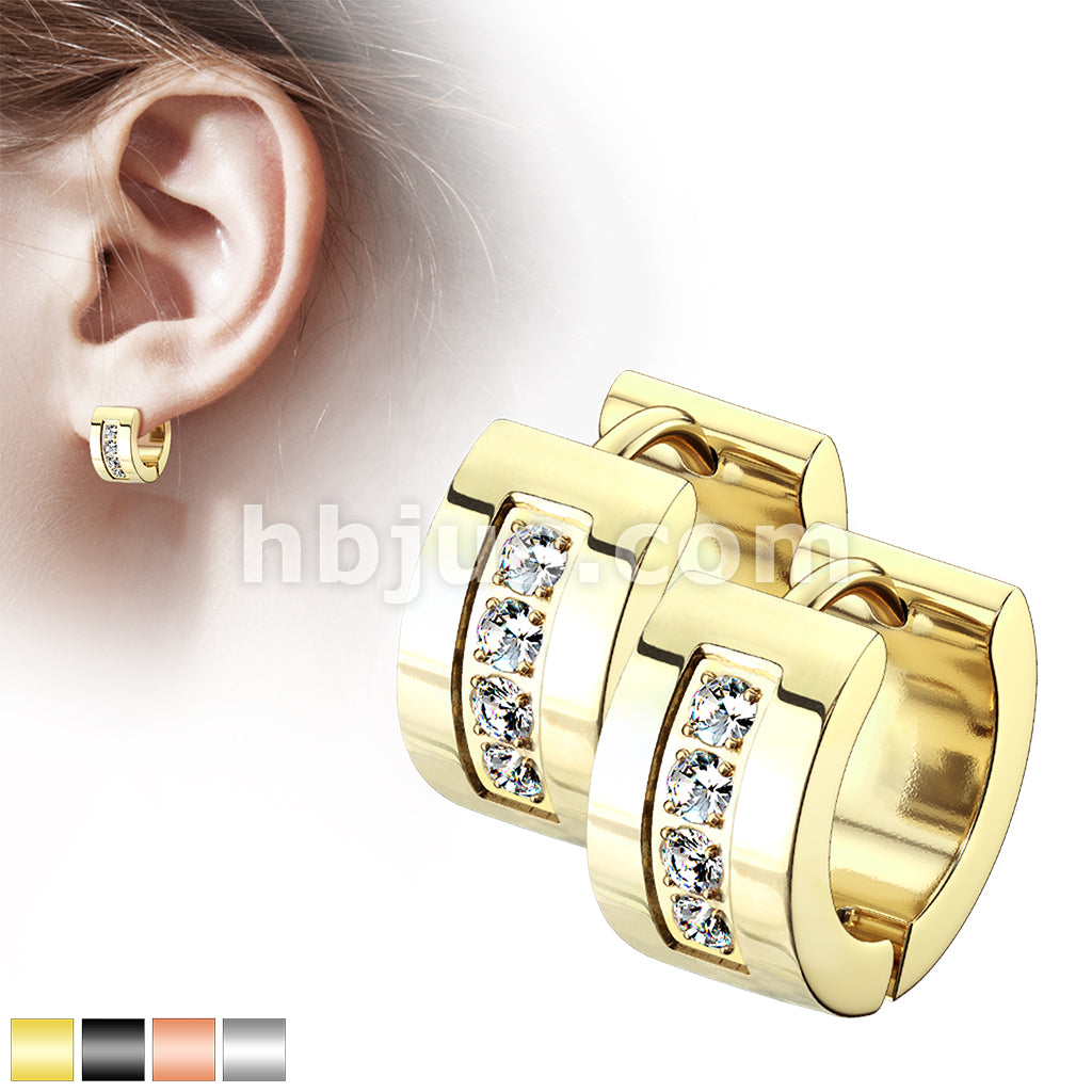 316L Surgical Steel Pair of 4 CNC Set Clear CZ Stainless Steel Hinge... - Image 2