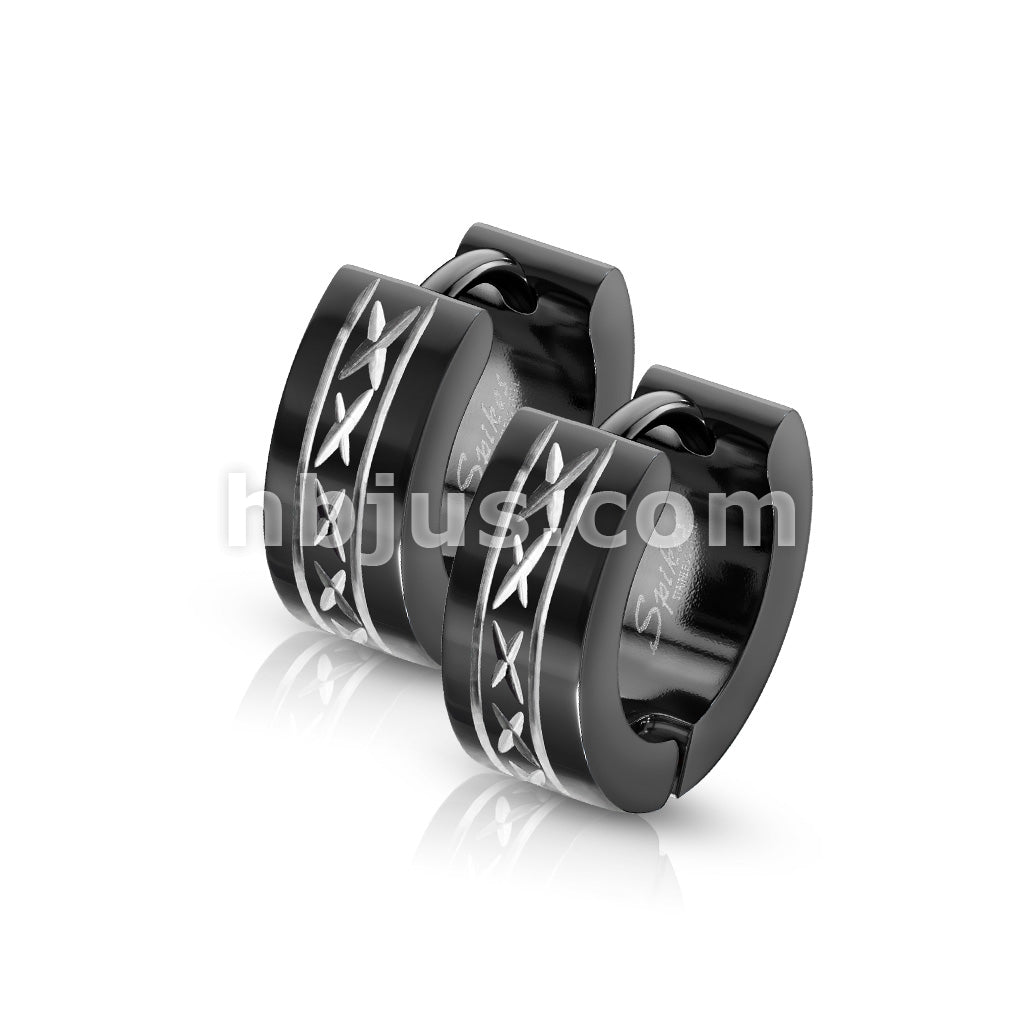 316L Surgical Steel Pair of 316L Stainless Steel Black Hinged Hoop Wide... - Image 4