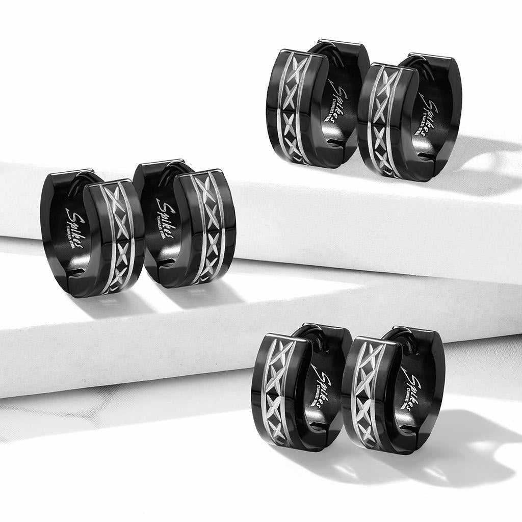 316L Surgical Steel Pair of 316L Stainless Steel Black Hinged Hoop Wide...