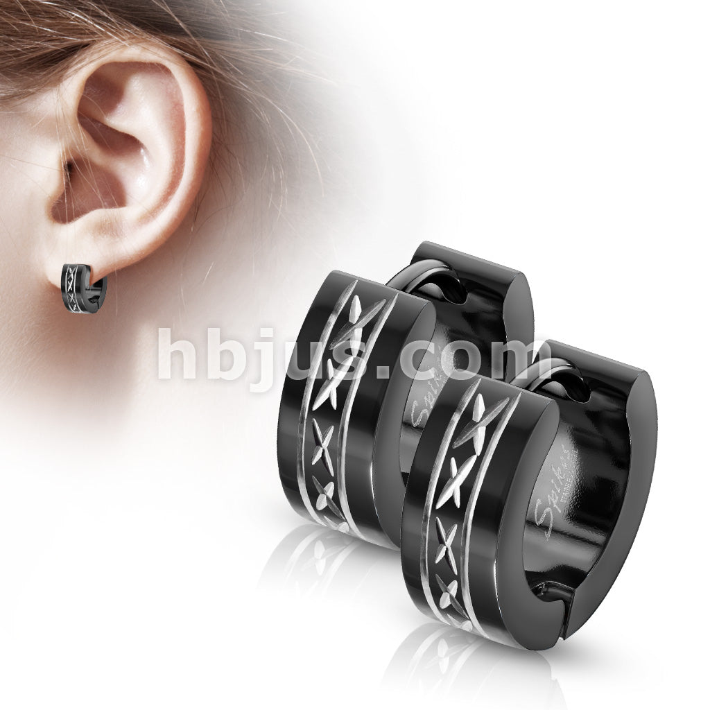 316L Surgical Steel Pair of 316L Stainless Steel Black Hinged Hoop Wide... - Image 2