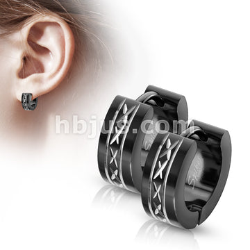 316L Surgical Steel Pair of 316L Stainless Steel Black Hinged Hoop Wide... - Image 2