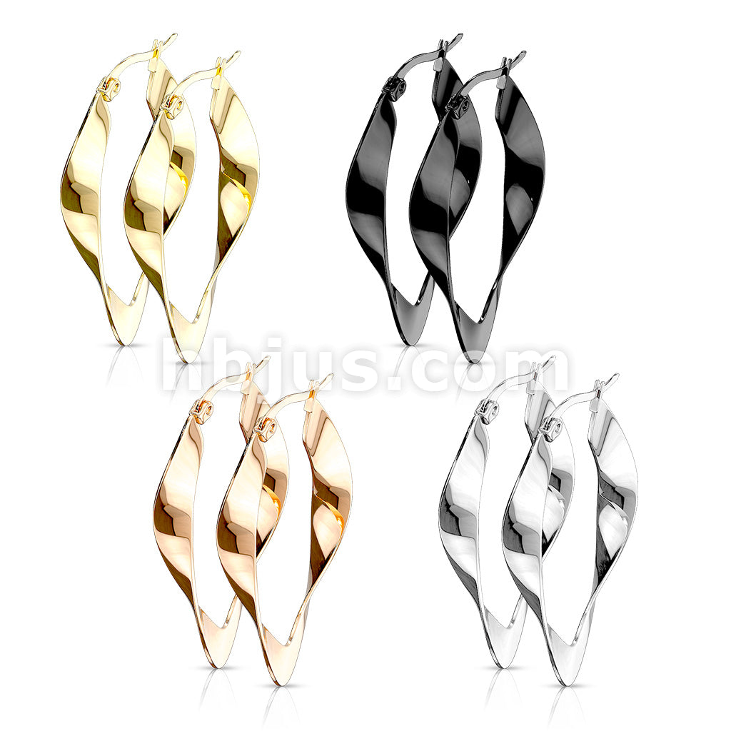 316L Surgical Steel Pair of 316LStainless Steel Twisted Oval Hoop Earrings - Image 7