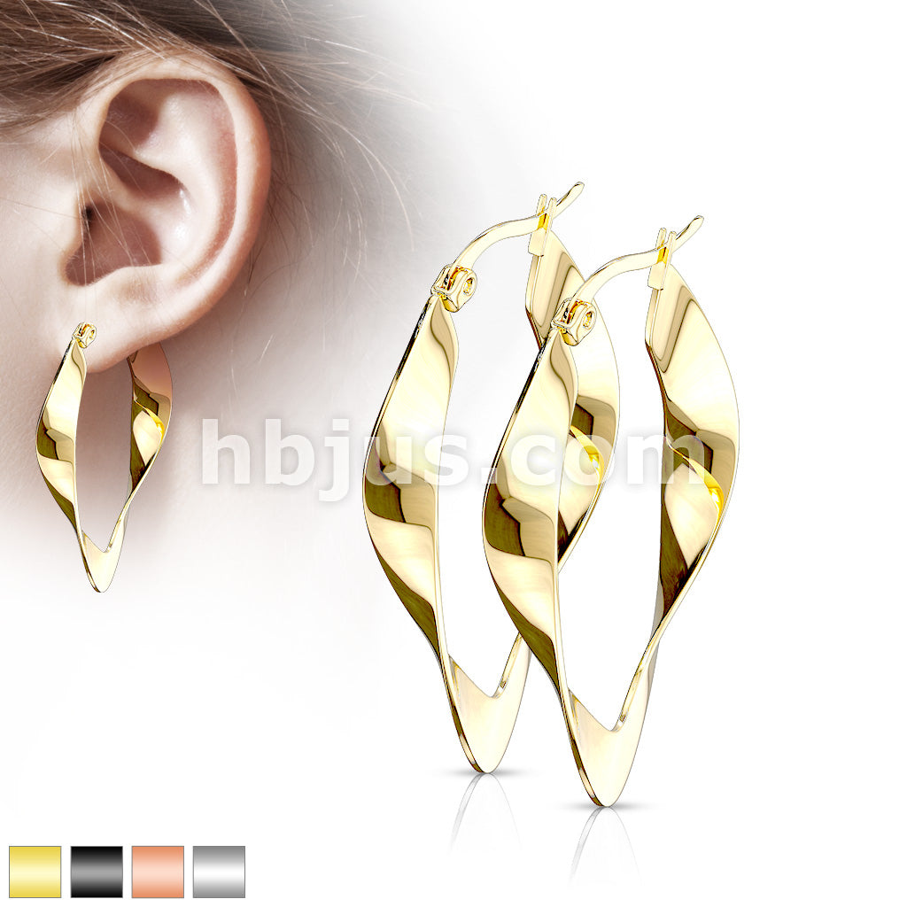 316L Surgical Steel Pair of 316LStainless Steel Twisted Oval Hoop Earrings - Image 2