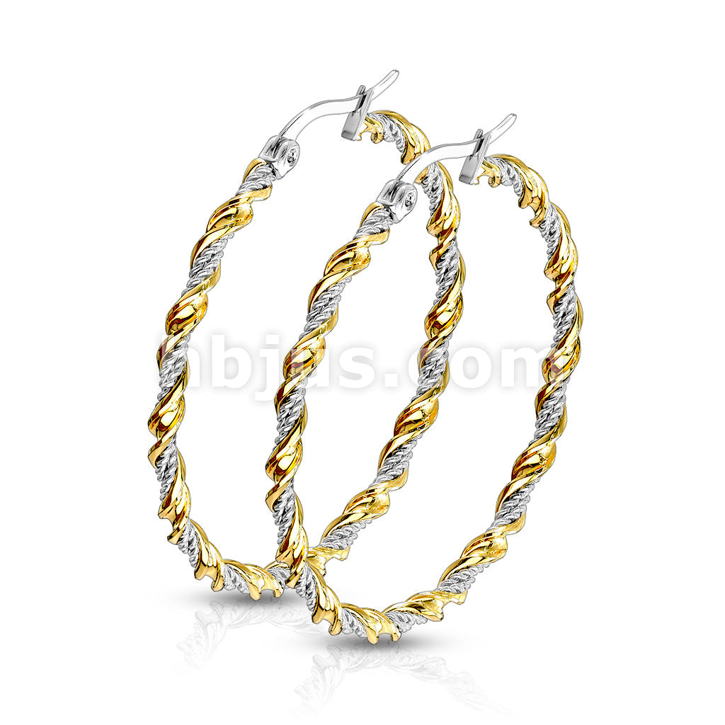 316L Surgical Steel Pair of Braided 316LStainless Steel and Gold IP... - Image 4
