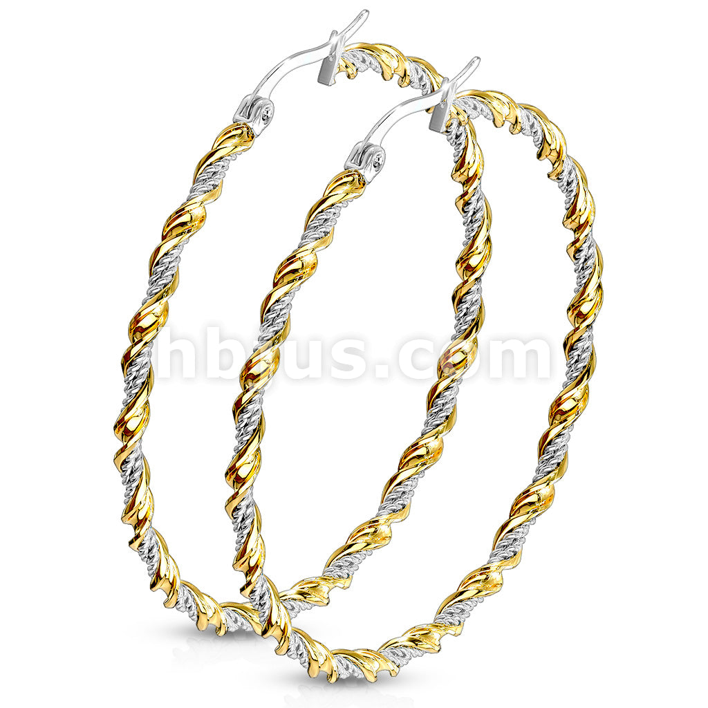 316L Surgical Steel Pair of Braided 316LStainless Steel and Gold IP... - Image 5