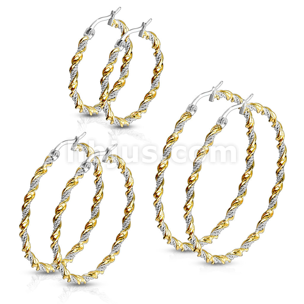 316L Surgical Steel Pair of Braided 316LStainless Steel and Gold IP... - Image 6