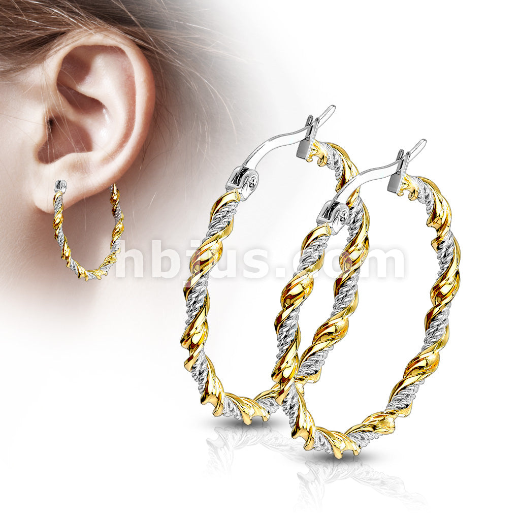 316L Surgical Steel Pair of Braided 316LStainless Steel and Gold IP... - Image 2