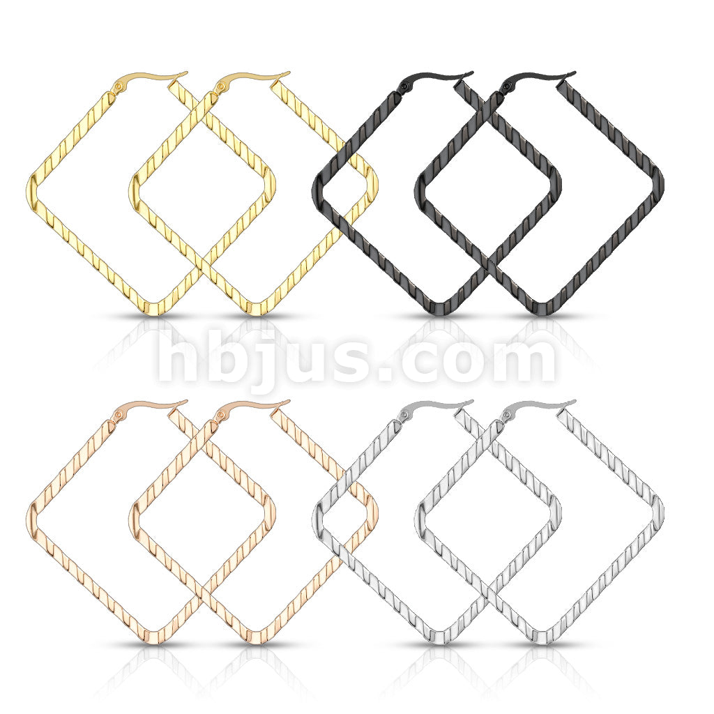 316L Surgical Steel Pair of Wave Pattern Square Diamond Shaped... - Image 7
