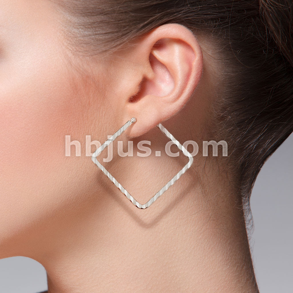 316L Surgical Steel Pair of Wave Pattern Square Diamond Shaped... - Image 8