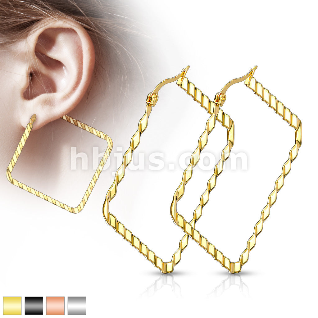 316L Surgical Steel Pair of Wave Pattern Square Diamond Shaped... - Image 2