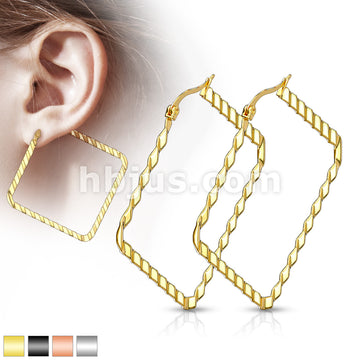 316L Surgical Steel Pair of Wave Pattern Square Diamond Shaped... - Image 2