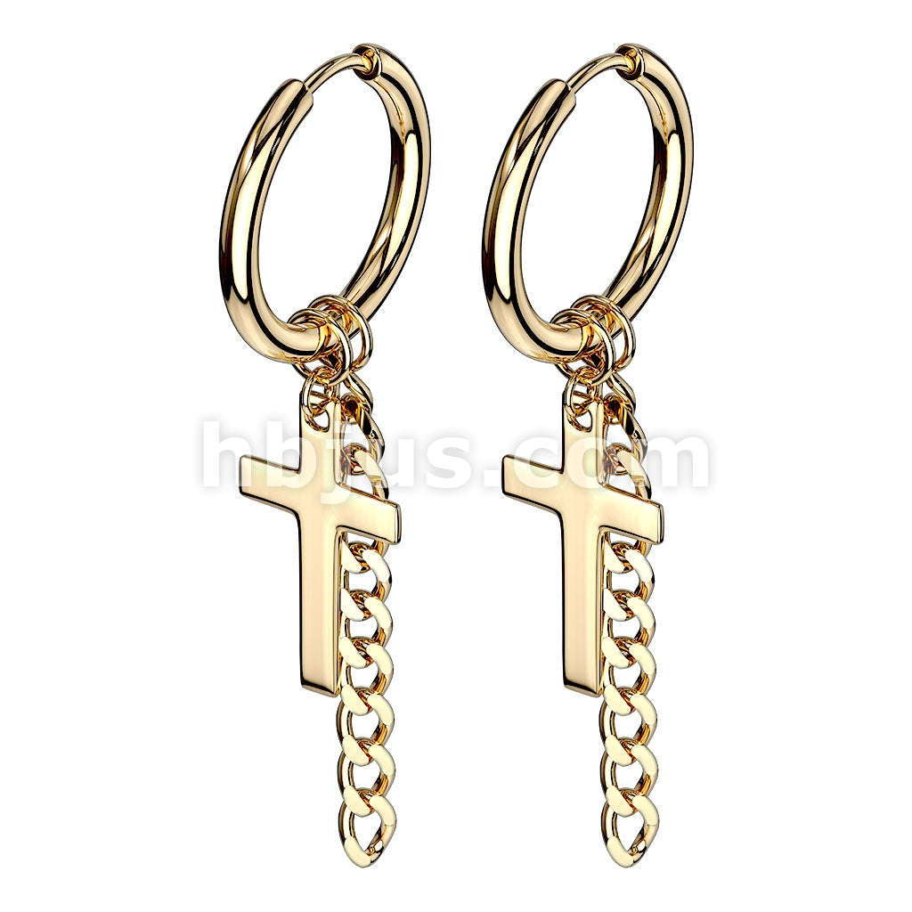 316L Surgical Steel Pair of Cross and Chain Dangle 316L Stainless Steel... - Image 3