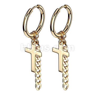 316L Surgical Steel Pair of Cross and Chain Dangle 316L Stainless Steel... - Image 3