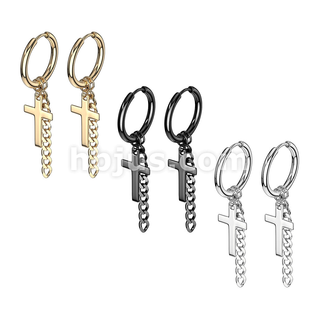 316L Surgical Steel Pair of Cross and Chain Dangle 316L Stainless Steel... - Image 7