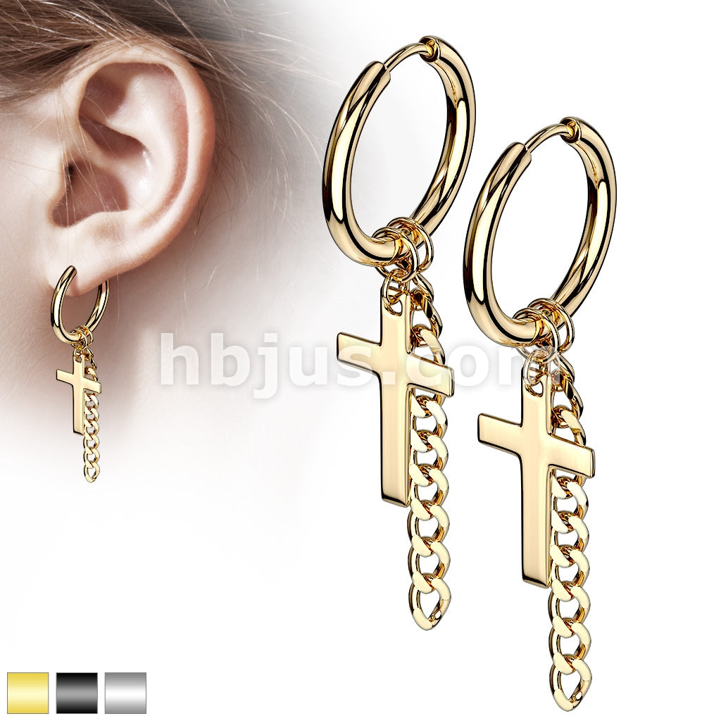 316L Surgical Steel Pair of Cross and Chain Dangle 316L Stainless Steel... - Image 2