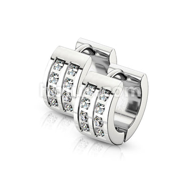 316L Surgical Steel Pair of 8 CNC Set Clear CZ Stainless Steel Hinge... - Image 6
