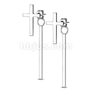 316L Surgical Steel Pair of Cross 316L Stainless Steel Stud Earrings... - Image 5