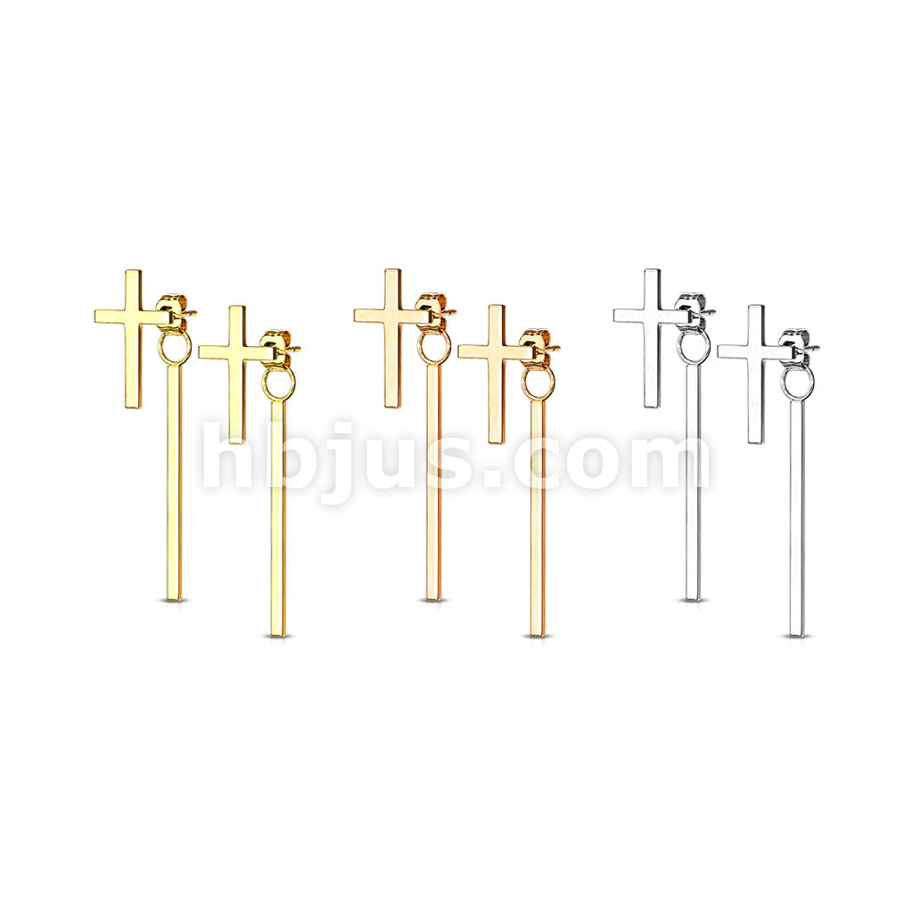 316L Surgical Steel Pair of Cross 316L Stainless Steel Stud Earrings... - Image 7