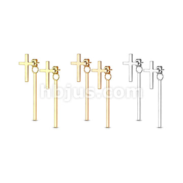 316L Surgical Steel Pair of Cross 316L Stainless Steel Stud Earrings... - Image 7