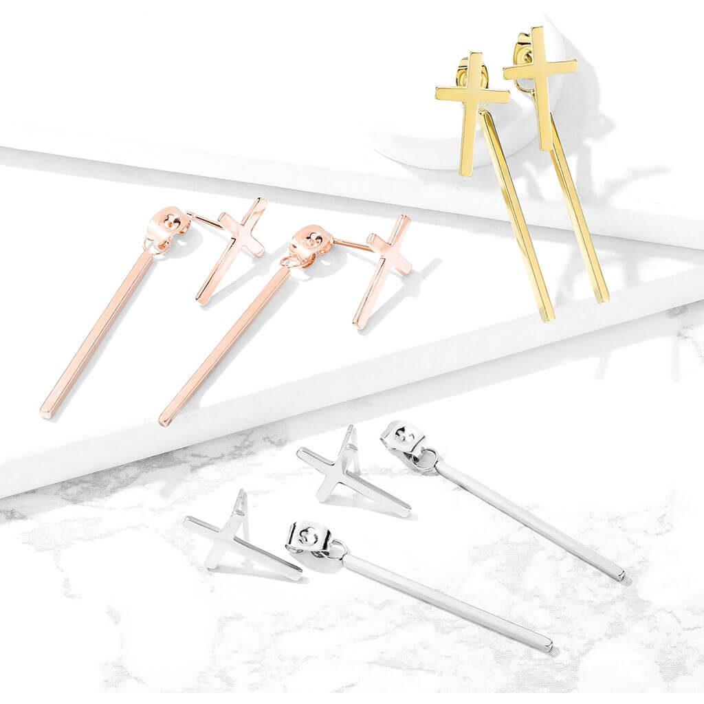 316L Surgical Steel Pair of Cross 316L Stainless Steel Stud Earrings...