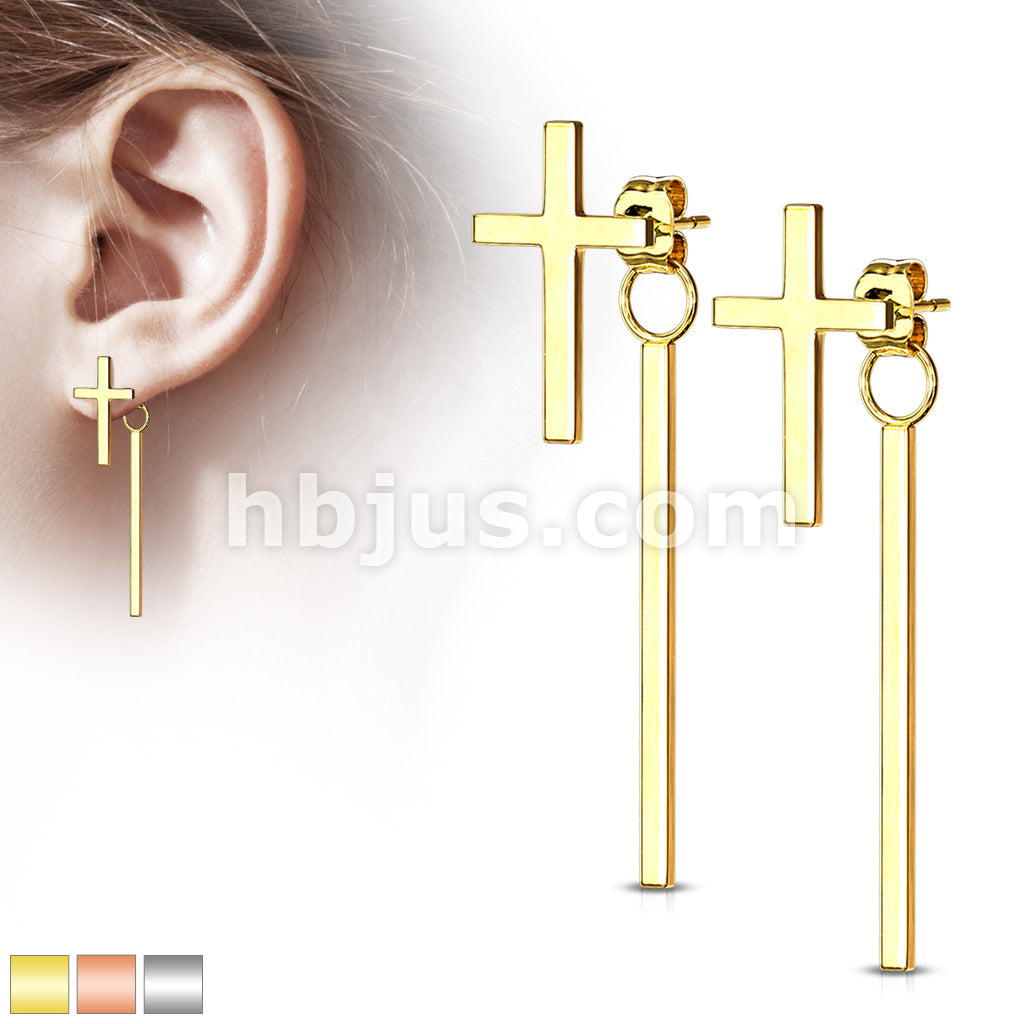 316L Surgical Steel Pair of Cross 316L Stainless Steel Stud Earrings... - Image 2