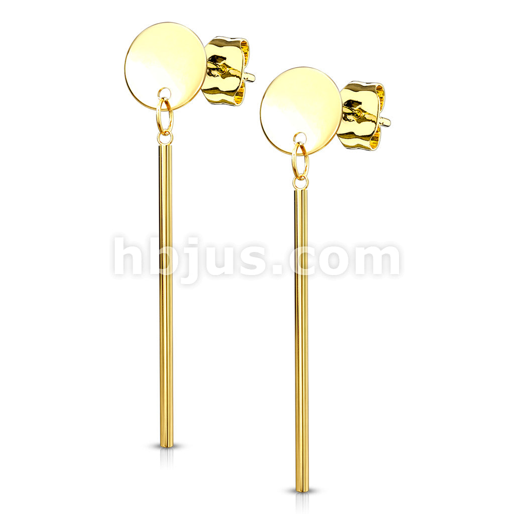 316L Surgical Steel Pair of Round Plate with Dangling Bar 316L... - Image 3